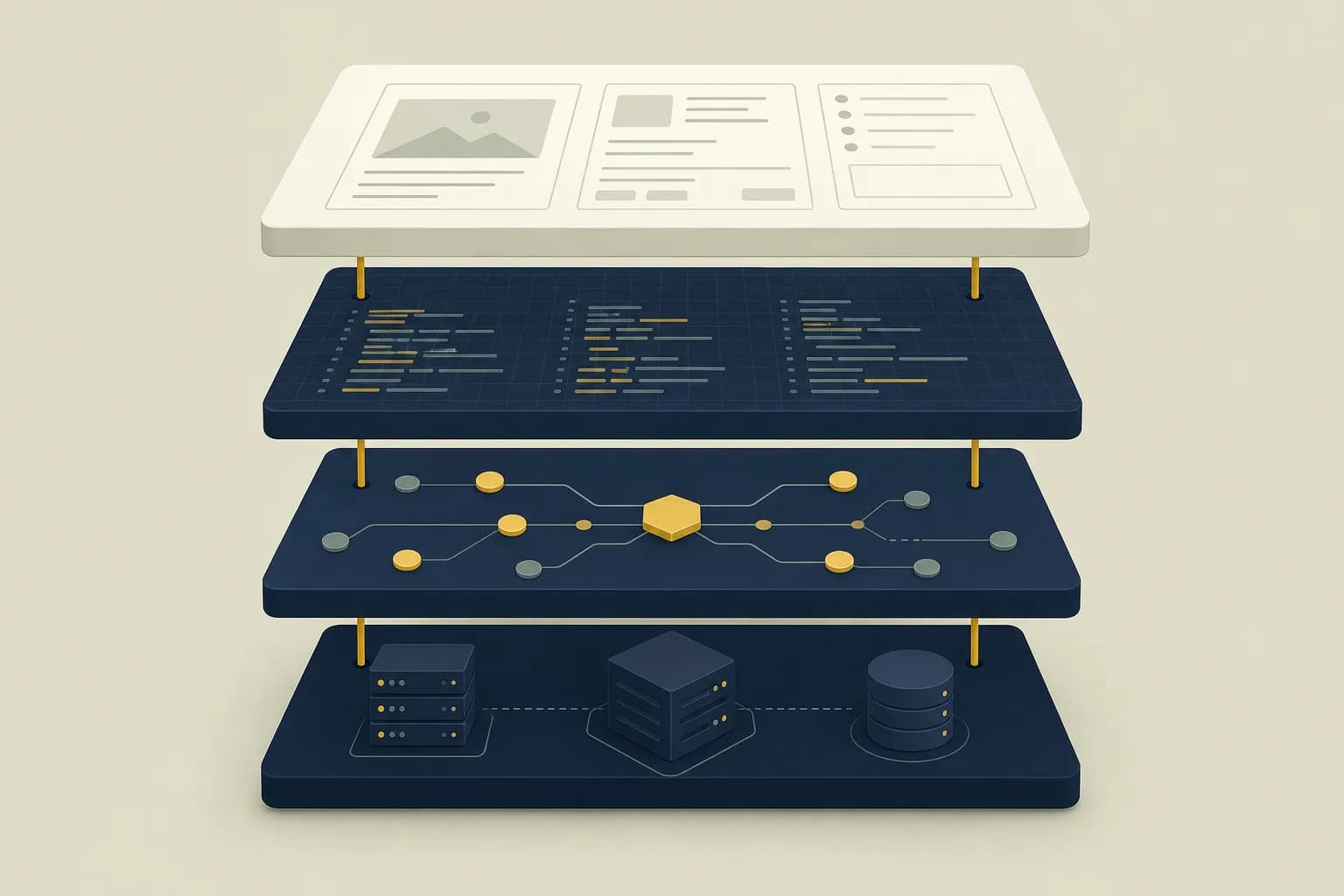 لایه‌های فنی سایت اختصاصی Next.js شامل رابط کاربری، API، پایگاه داده و استقرار