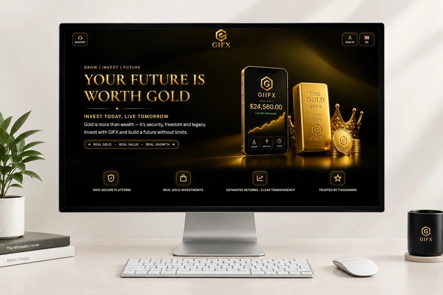 صفحه اصلی پلتفرم سرمایهگذاری طلای دیجیتال GIFX با داشبورد دارایی
